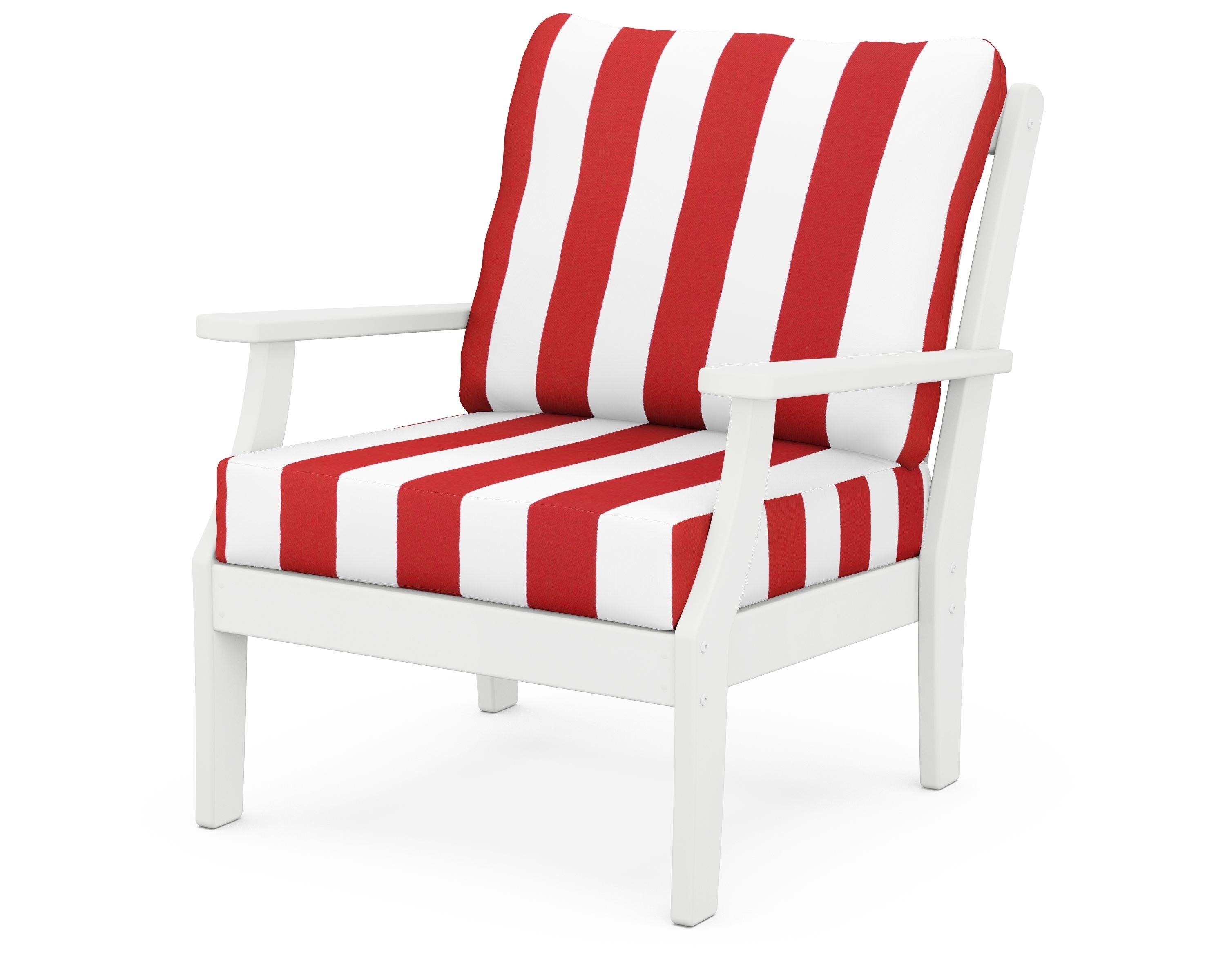POLYWOOD® Braxton Deep Seating Chair in White / Cabana Stripe Crimson