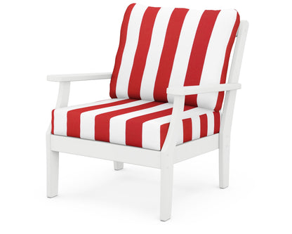 POLYWOOD® Braxton Deep Seating Chair in White / Cabana Stripe Crimson