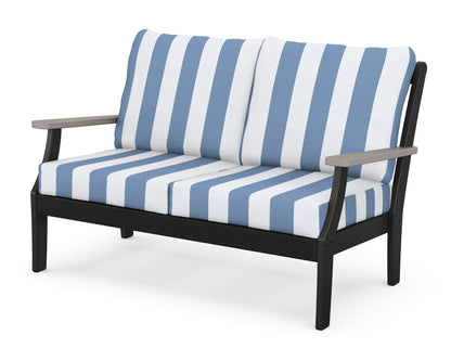 POLYWOOD® Braxton Deep Seating Loveseat in Black / Driftwood / Cabana Stripe Sky Blue