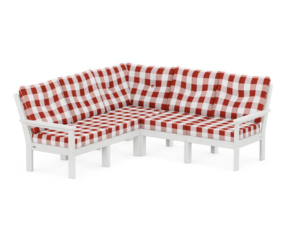 POLYWOOD® Vineyard 5-Piece Sectional in White / Buffalo Plaid Crimson