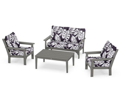 POLYWOOD® Vineyard 4-Piece Deep Seating Set in Slate Grey / Leaf Navy