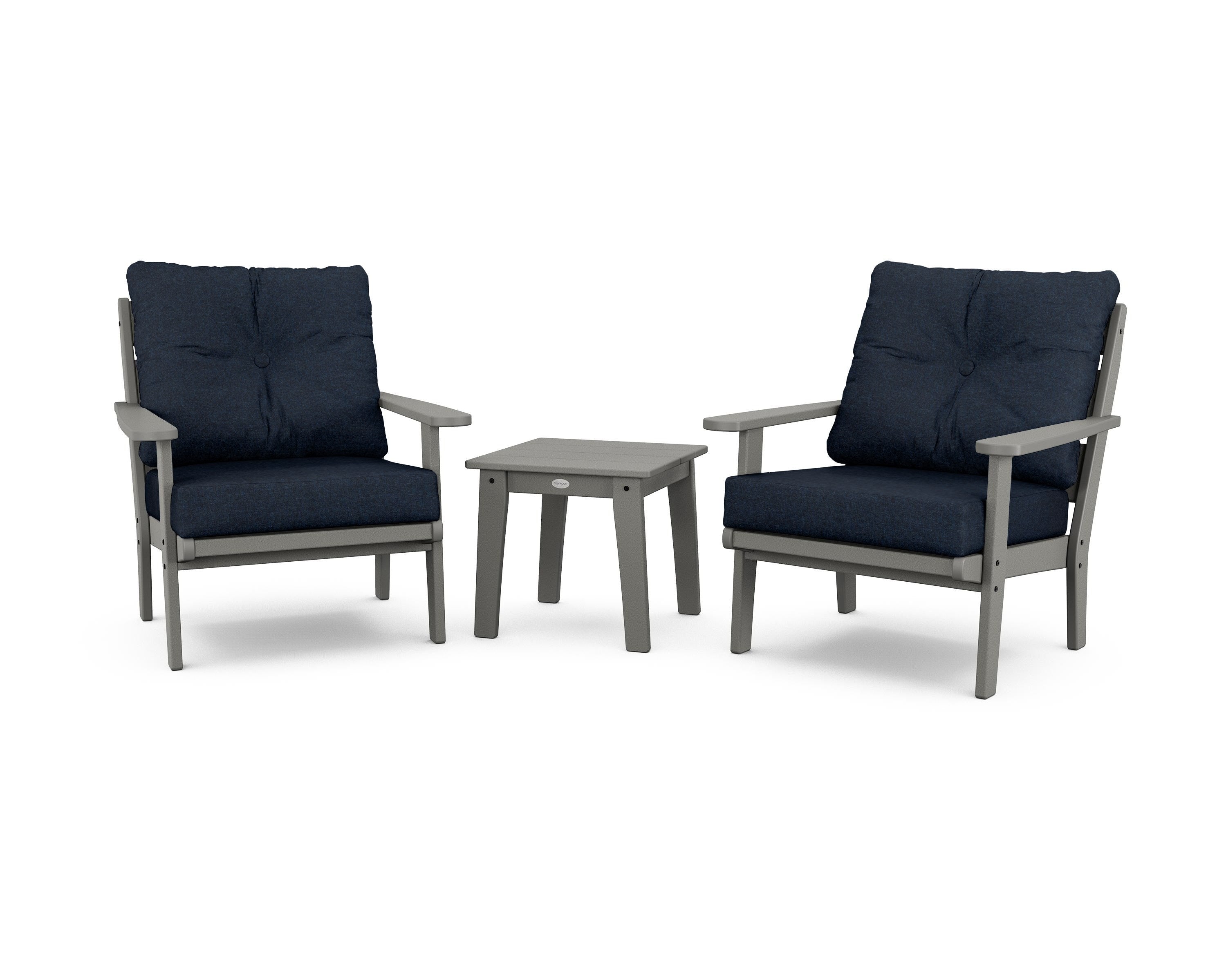 POLYWOOD® Lakeside 3-Piece Deep Seating Chair Set in Slate Grey / Marine Indigo
