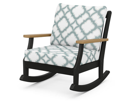 POLYWOOD® Braxton Deep Seating Rocking Chair in Black / Natural / Trellis Glacier Spa