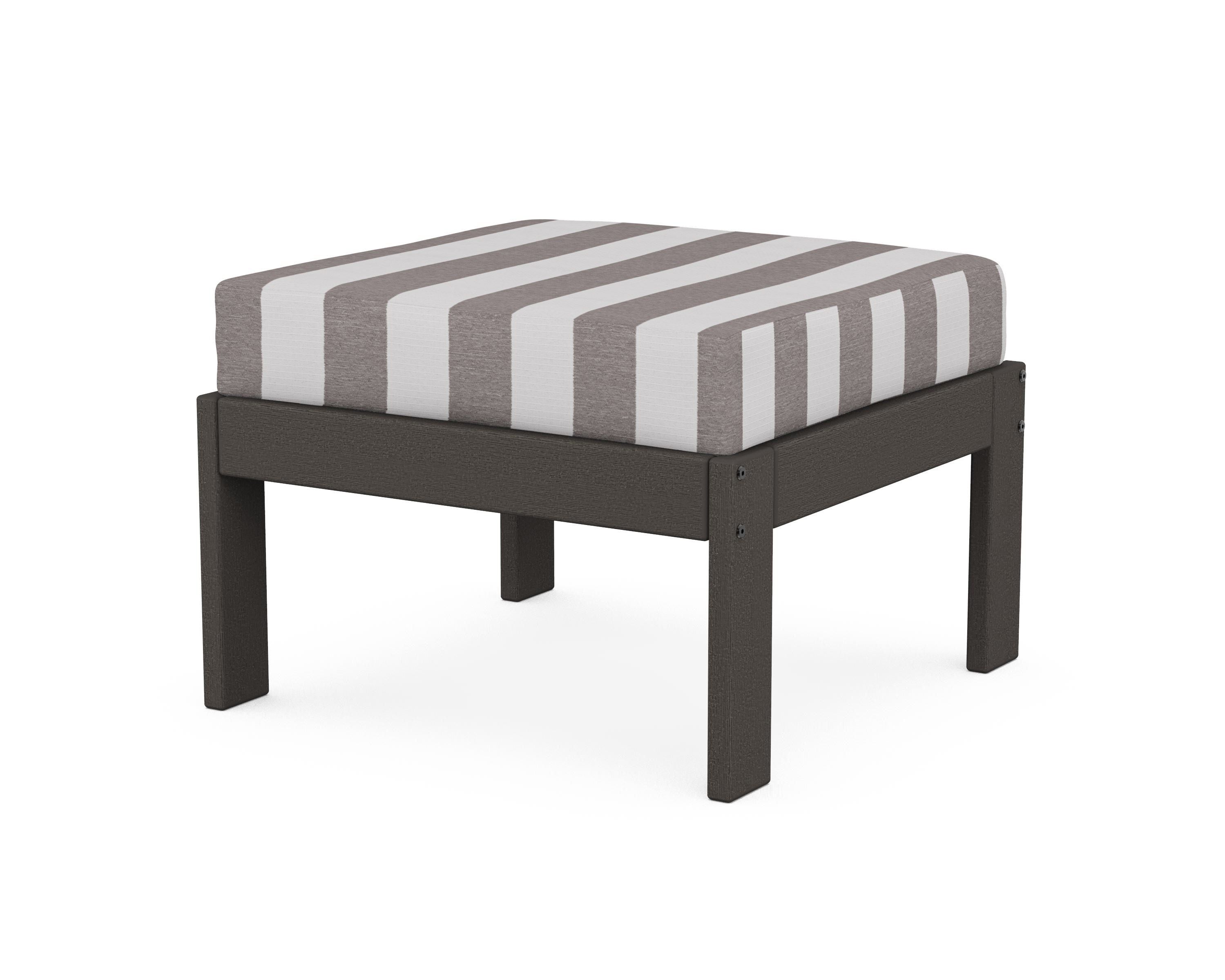 POLYWOOD® Vineyard Modular Ottoman in Vintage Coffee / Cabana Stripe Grey Mist