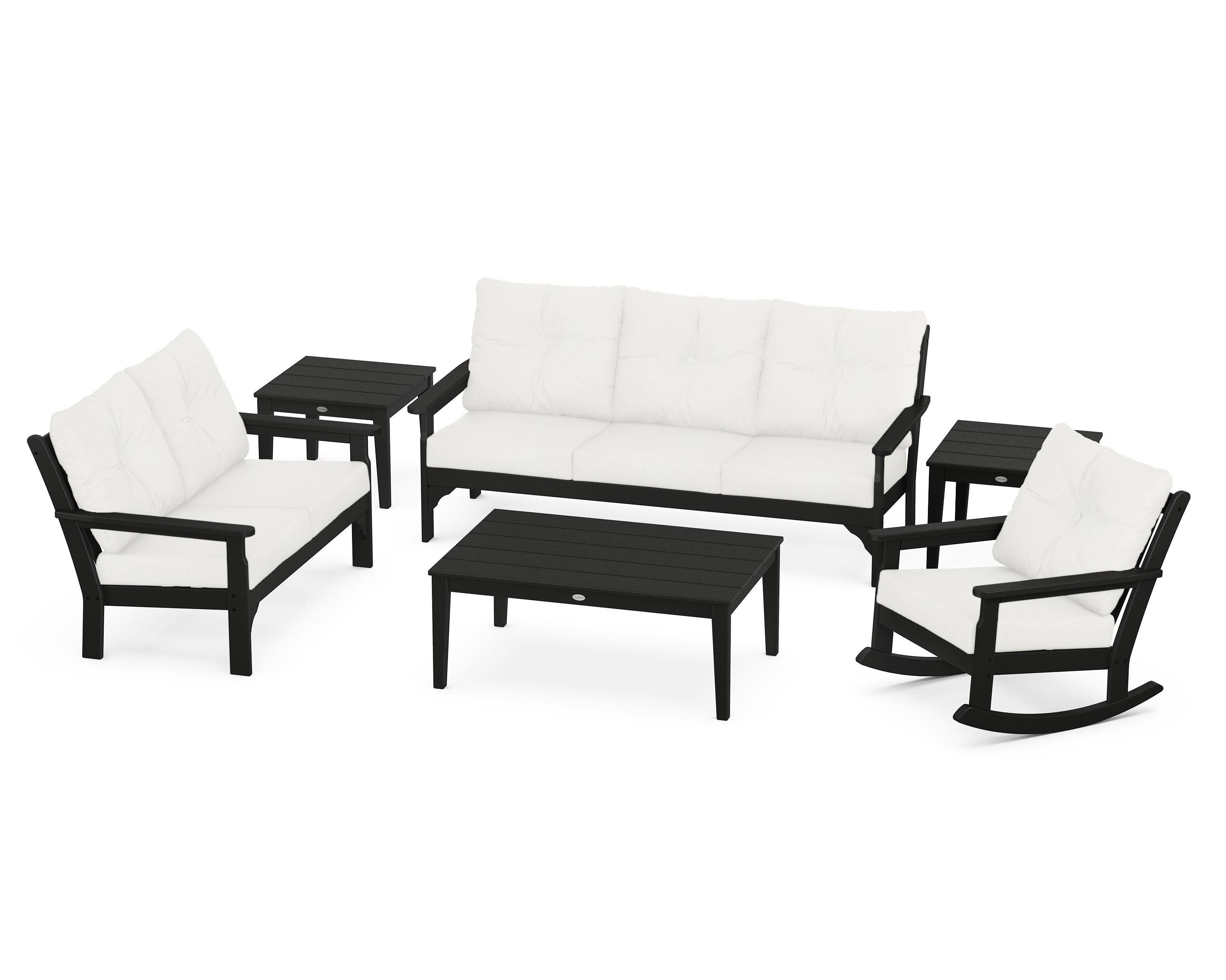 POLYWOOD® Vineyard 6-Piece Deep Seating Set in Black / Natural Linen