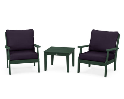 POLYWOOD® Braxton 3-Piece Deep Seating Set in Green / Navy Linen