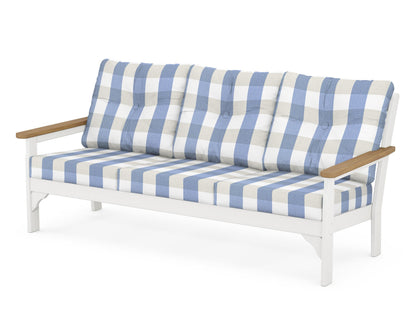 POLYWOOD® Vineyard Deep Seating Sofa in White / Natural / Buffalo Plaid Sky Blue
