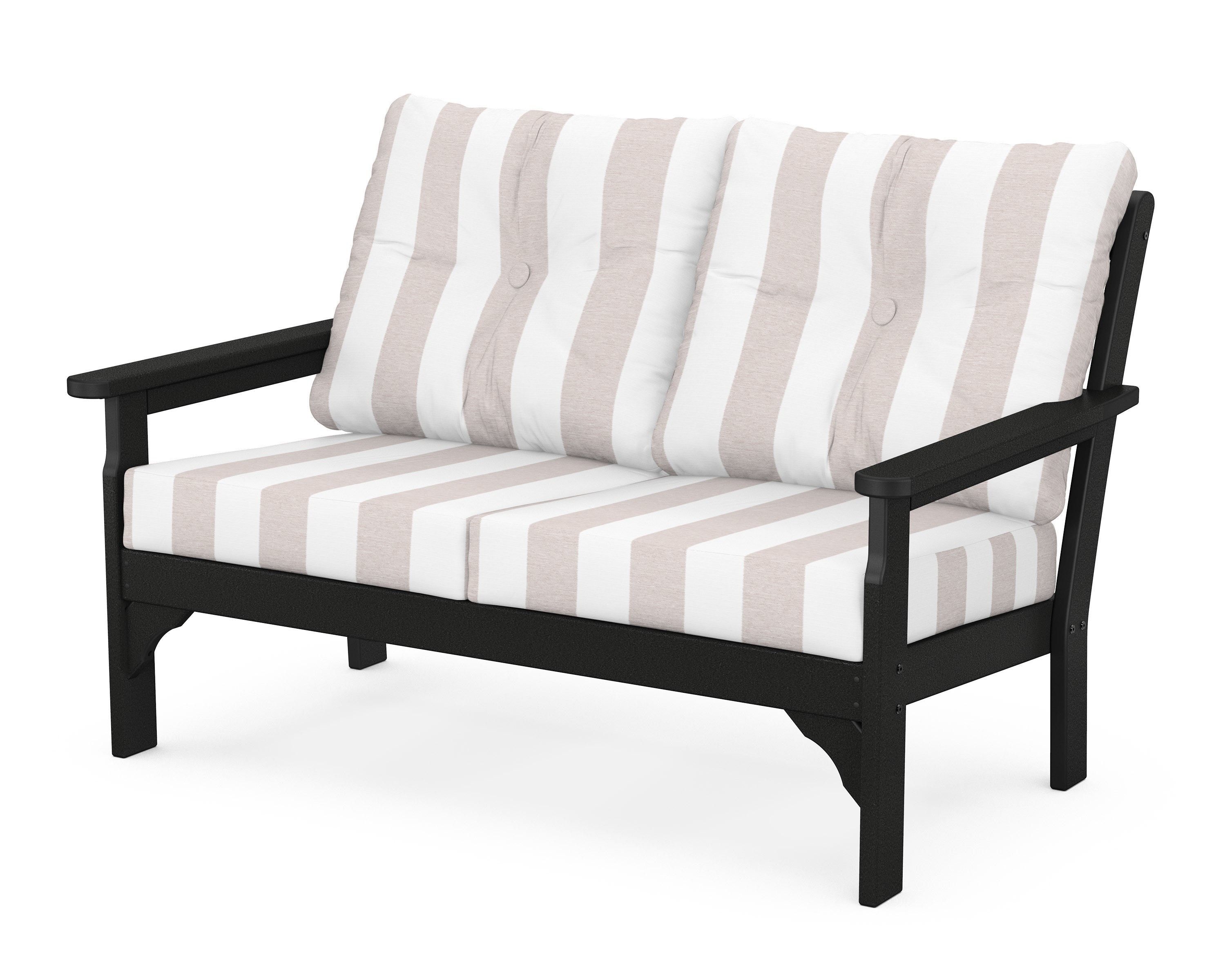 POLYWOOD® Vineyard Deep Seating Loveseat in Black / Cabana Stripe Dune Burlap
