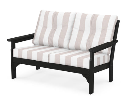 POLYWOOD® Vineyard Deep Seating Loveseat in Black / Cabana Stripe Dune Burlap