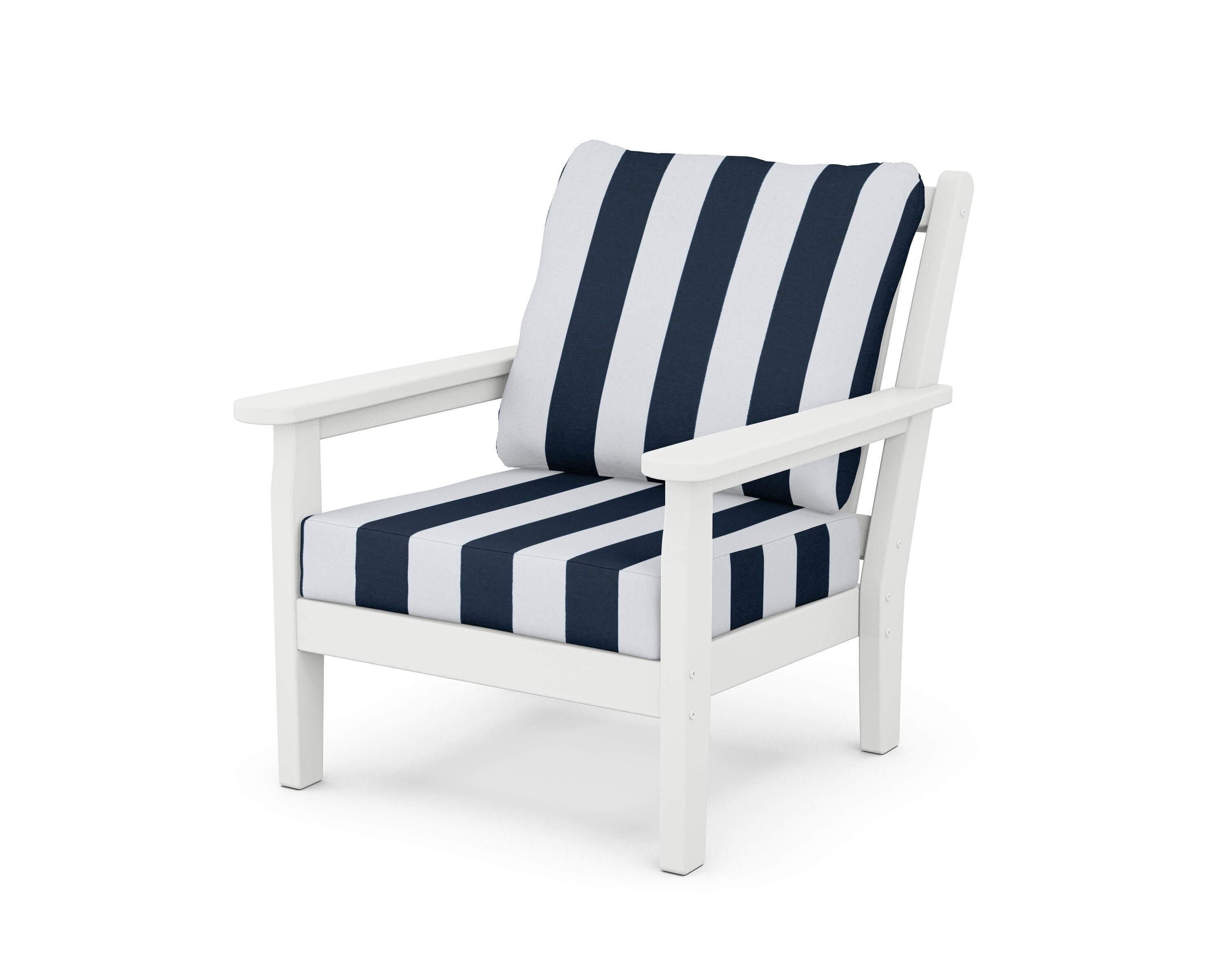 POLYWOOD® Chippendale Deep Seating Chair in White / Cabana Stripe Marine Indigo