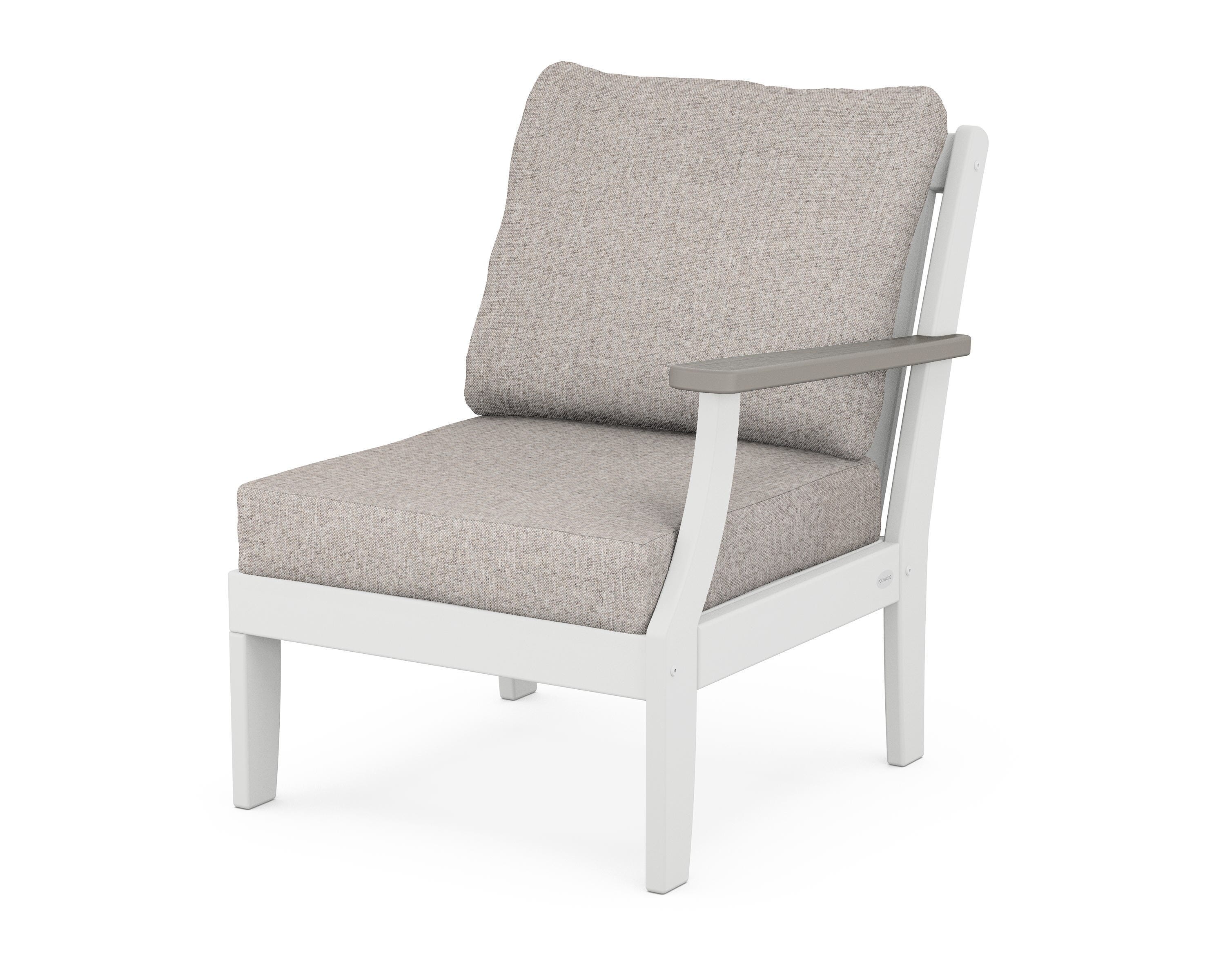 POLYWOOD® Braxton Modular Right Arm Chair in White / Driftwood / Weathered Tweed