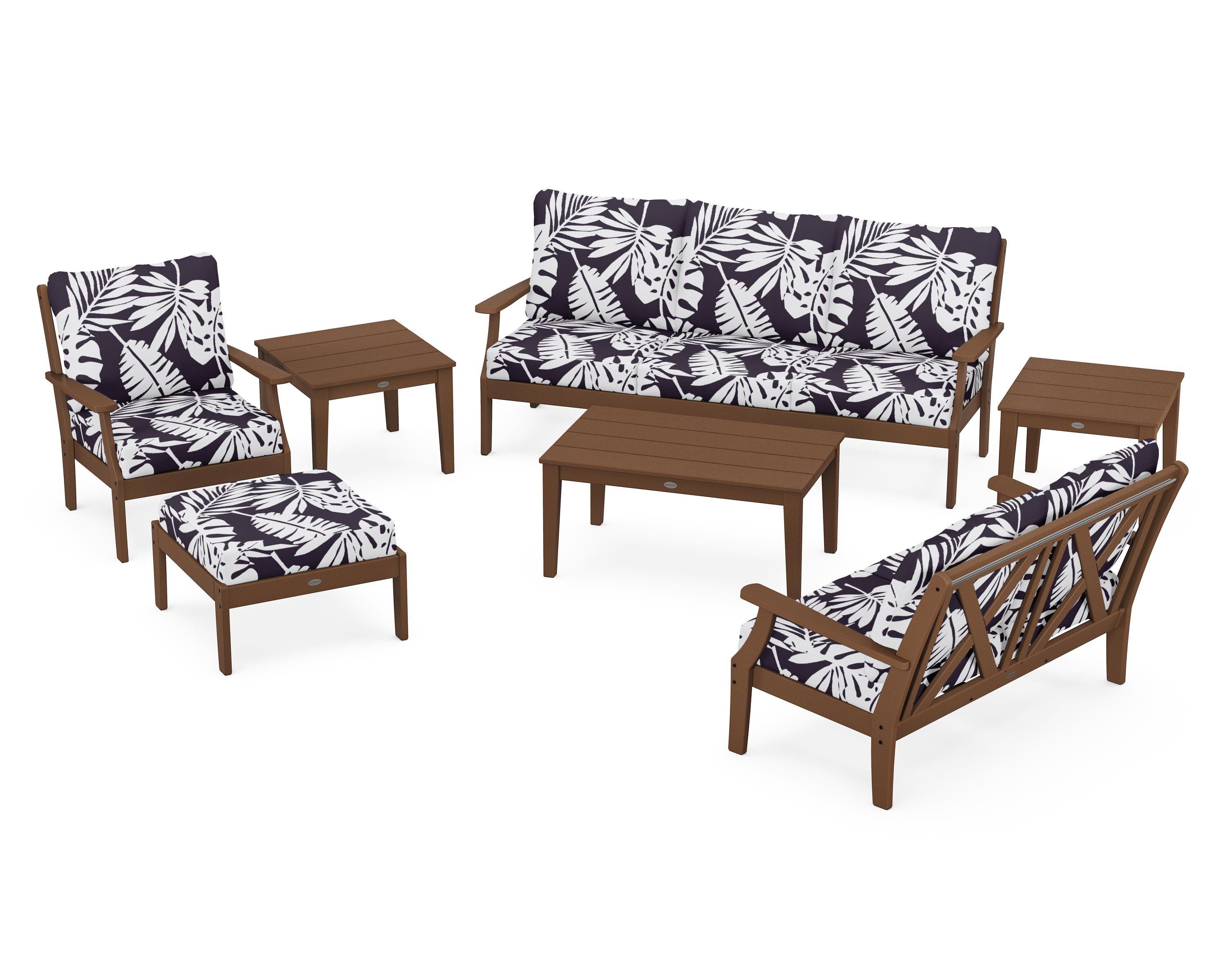 POLYWOOD® Braxton 7-Piece Deep Seating Set in Teak / Leaf Navy