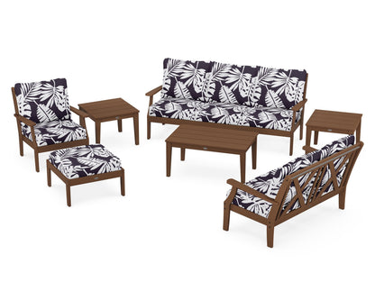 POLYWOOD® Braxton 7-Piece Deep Seating Set in Teak / Leaf Navy