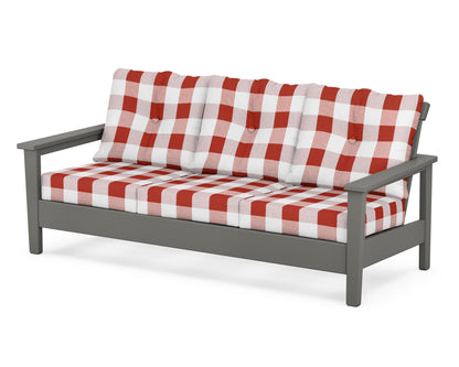 POLYWOOD® Prescott Deep Seating Sofa in Slate Grey / Buffalo Plaid Crimson