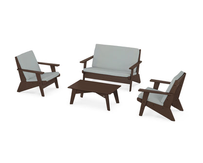 POLYWOOD® Riviera Modern Lounge 4-Piece Set in Mahogany / Spa