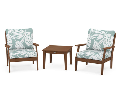 POLYWOOD® Braxton 3-Piece Deep Seating Set in Teak / Leaf Glacier Spa