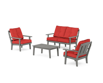 POLYWOOD® Mission 4-Piece Deep Seating Set with Loveseat in Slate Grey / Crimson Linen