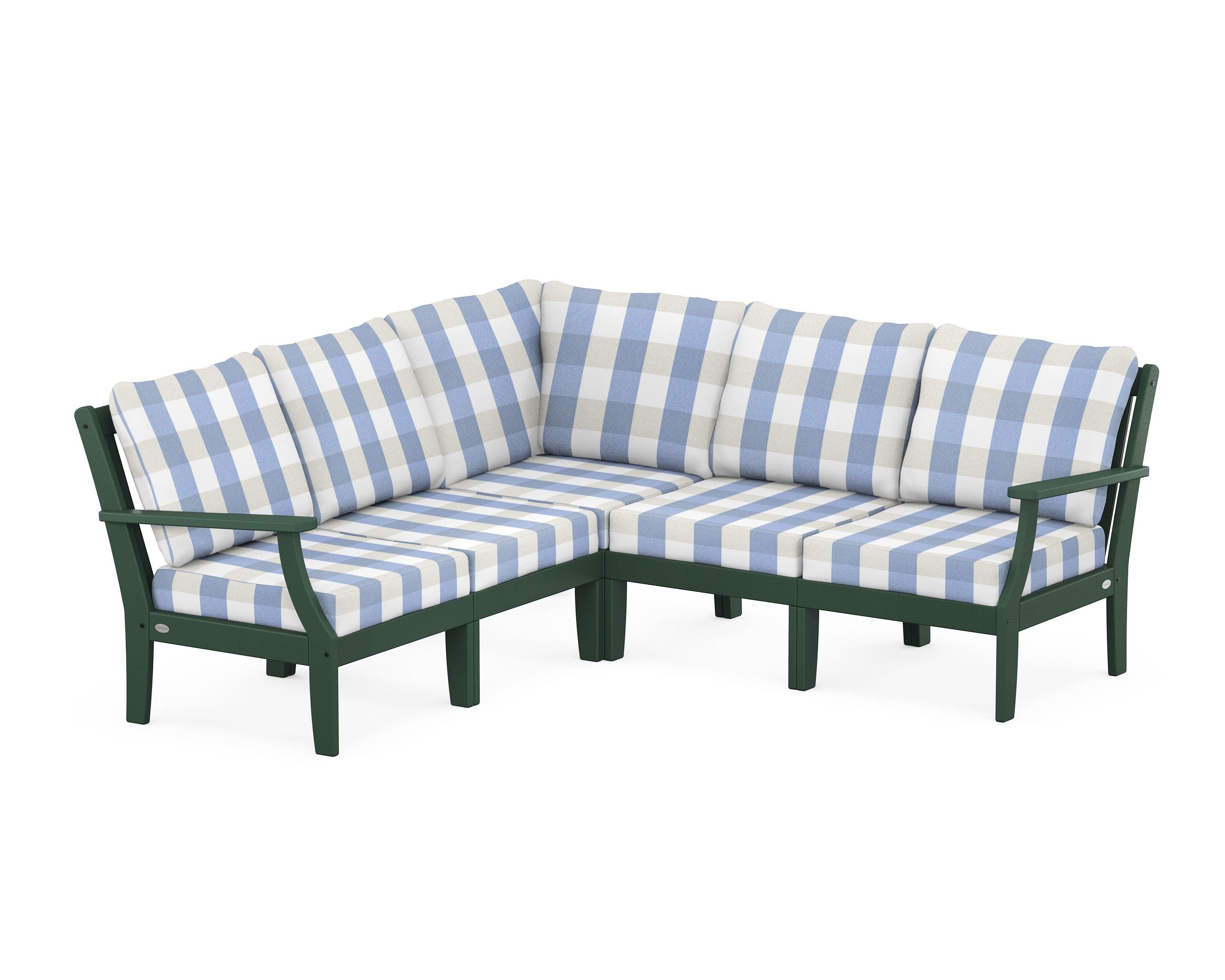POLYWOOD® Braxton Modular 5-Piece Deep Seating Set in Green / Buffalo Plaid Sky Blue