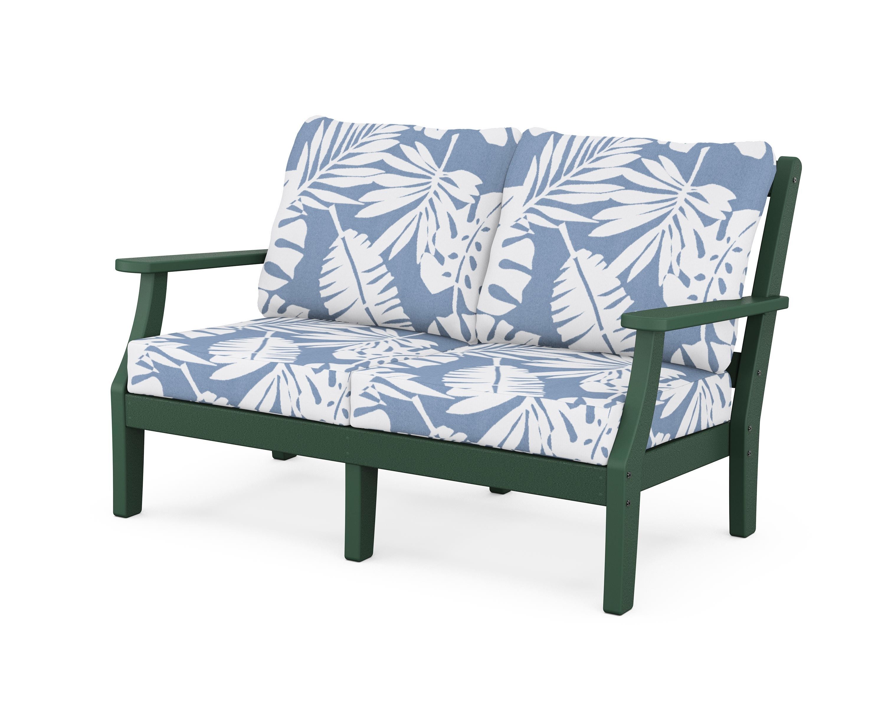 Martha Stewart by POLYWOOD® Chinoiserie Deep Seating Loveseat in Green / Leaf Sky Blue