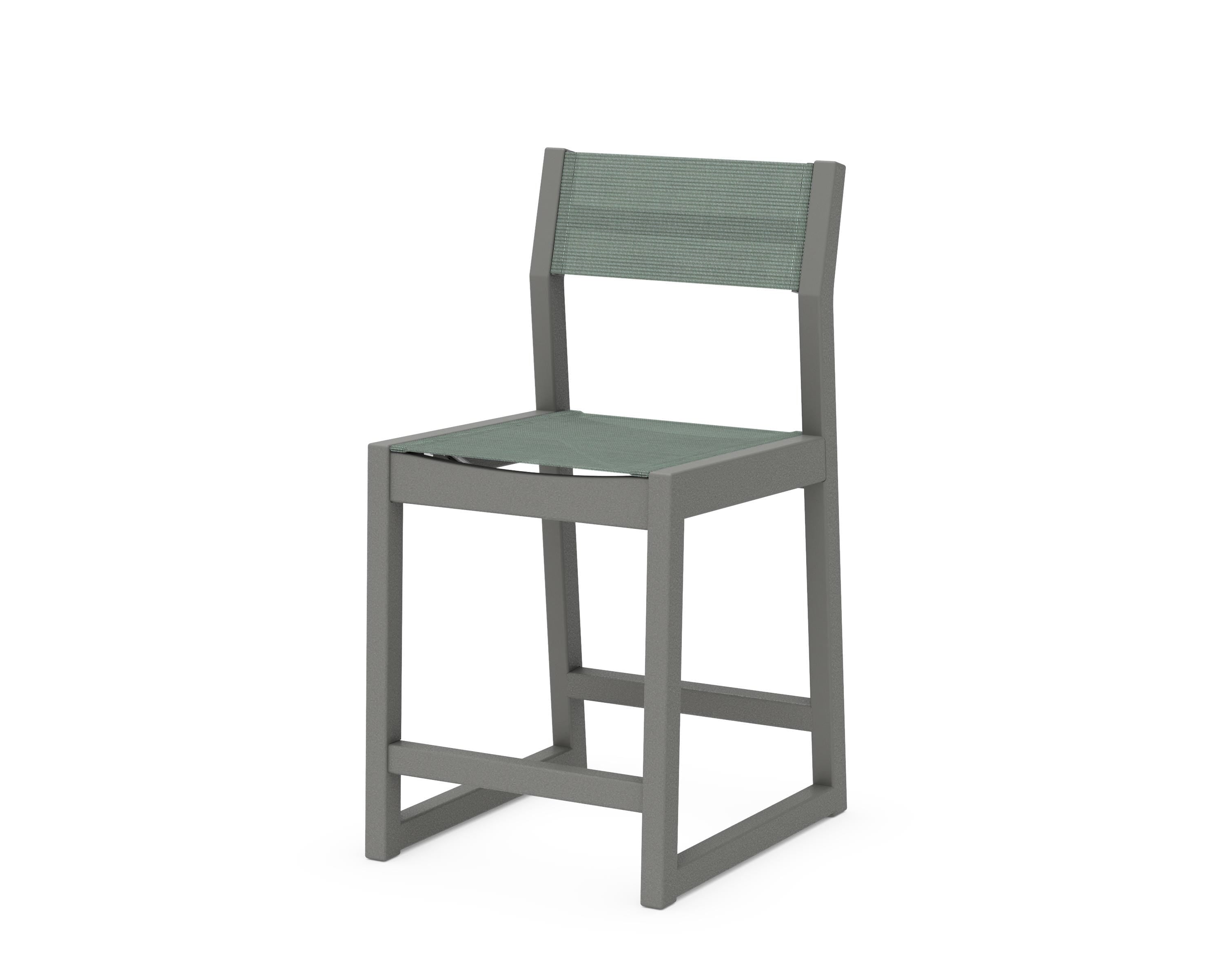 POLYWOOD® EDGE Sling Counter Side Chair in Slate Grey / Dupioni Sea Mist Sling