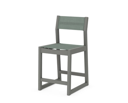 POLYWOOD® EDGE Sling Counter Side Chair in Slate Grey / Dupioni Sea Mist Sling