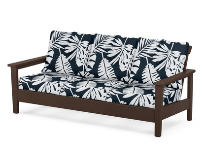 POLYWOOD® Prescott Deep Seating Sofa in Mahogany / Leaf Marine Indigo