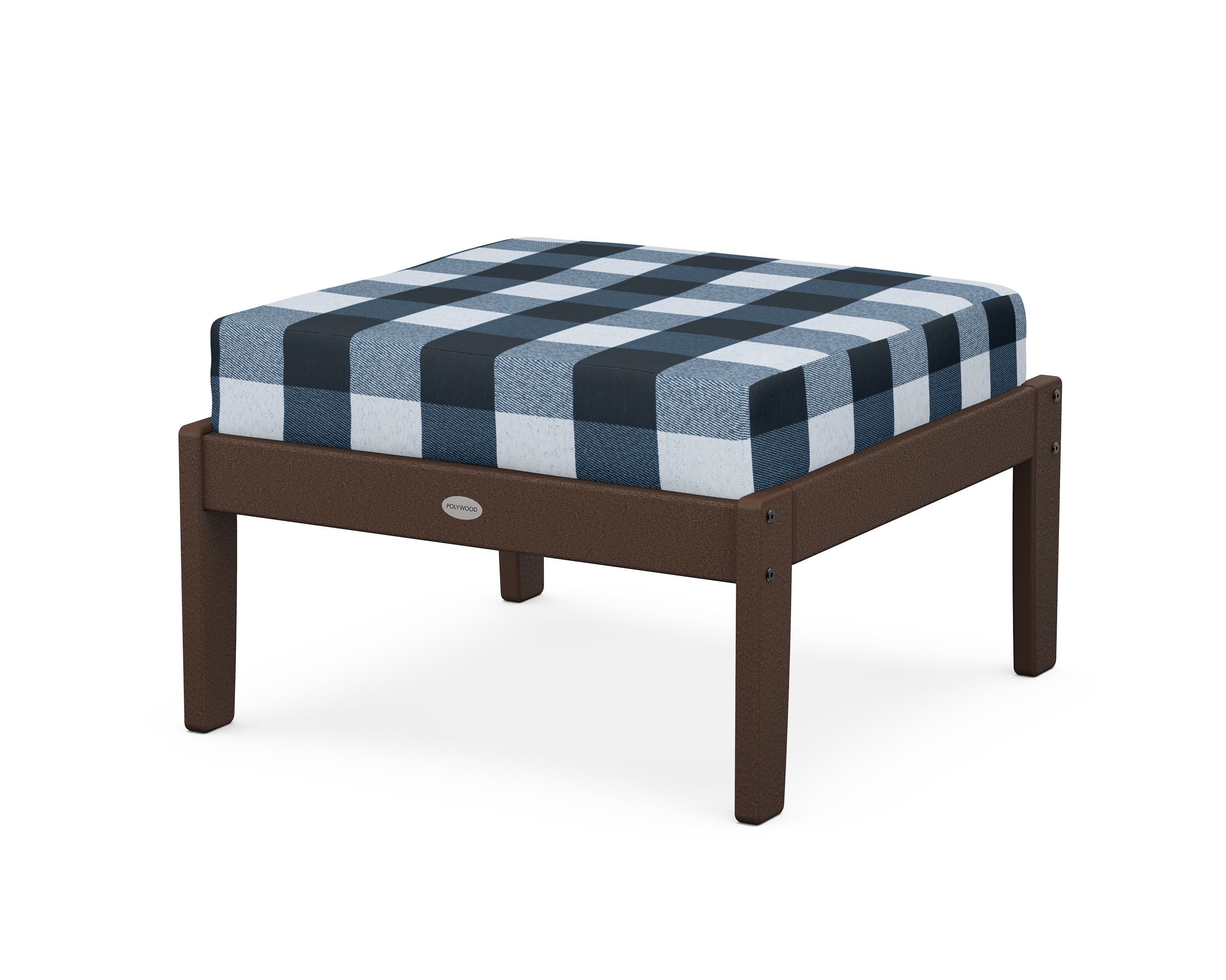 POLYWOOD® Braxton Deep Seating Ottoman in Mahogany / Buffalo Plaid Marine Indigo