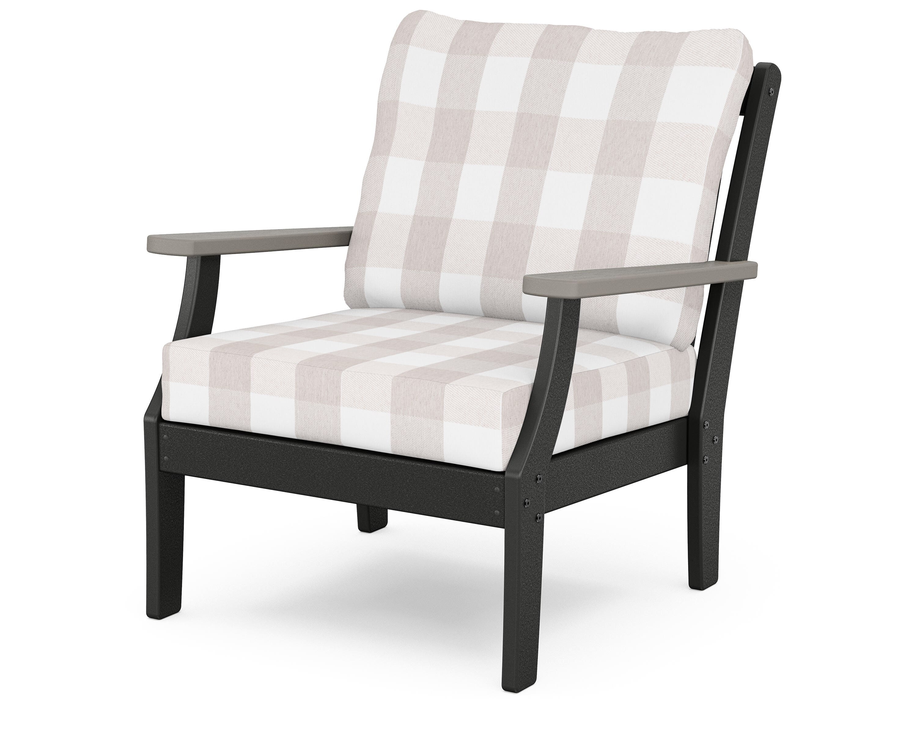 POLYWOOD® Braxton Deep Seating Chair in Black / Driftwood / Buffalo Plaid Dune Burlap