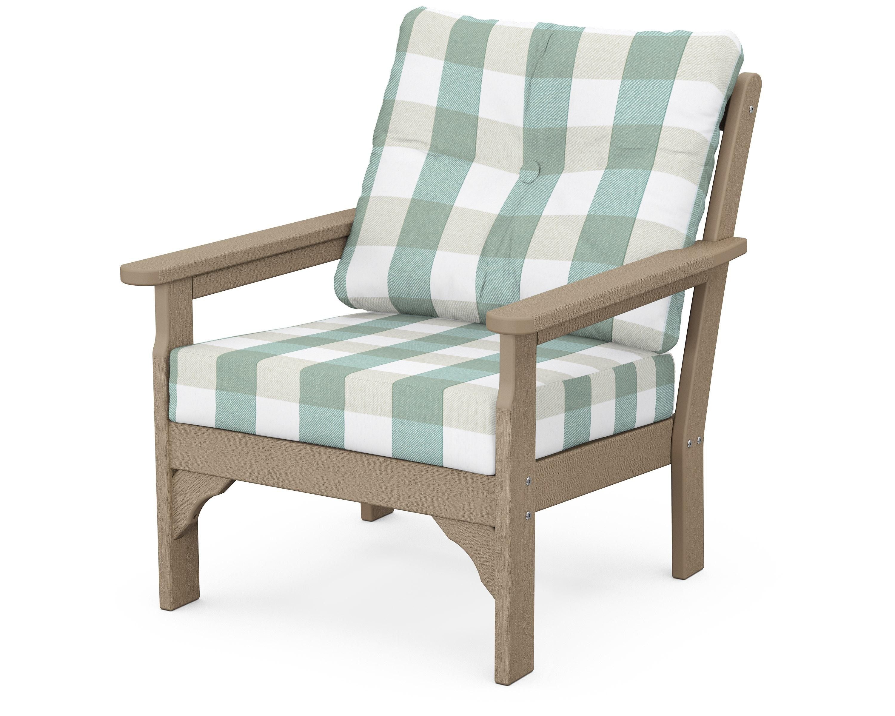 POLYWOOD® Vineyard Deep Seating Chair in Vintage Sahara / Buffalo Plaid Glacier Spa