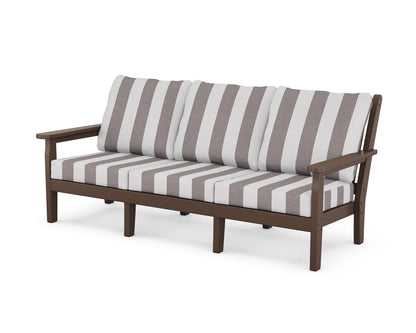 POLYWOOD® Chippendale Deep Seating Sofa in Mahogany / Cabana Stripe Grey Mist