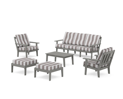 POLYWOOD® Oxford 6-Piece Lounge Sofa Set in Slate Grey / Cabana Stripe Grey Mist