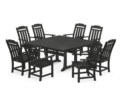 Country Living Cottage 9-Piece Square Dining Set with Trestle Legs in Black