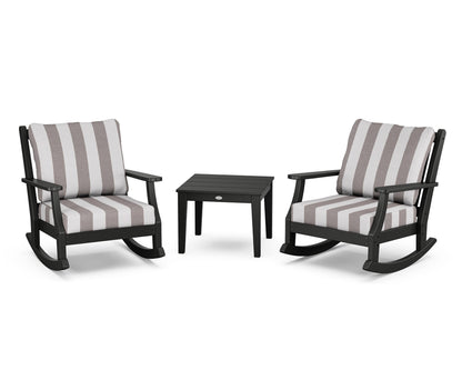 Country Living Wovendale 3-Piece Deep Seating Rocker Set in Black / Cabana Stripe Grey Mist