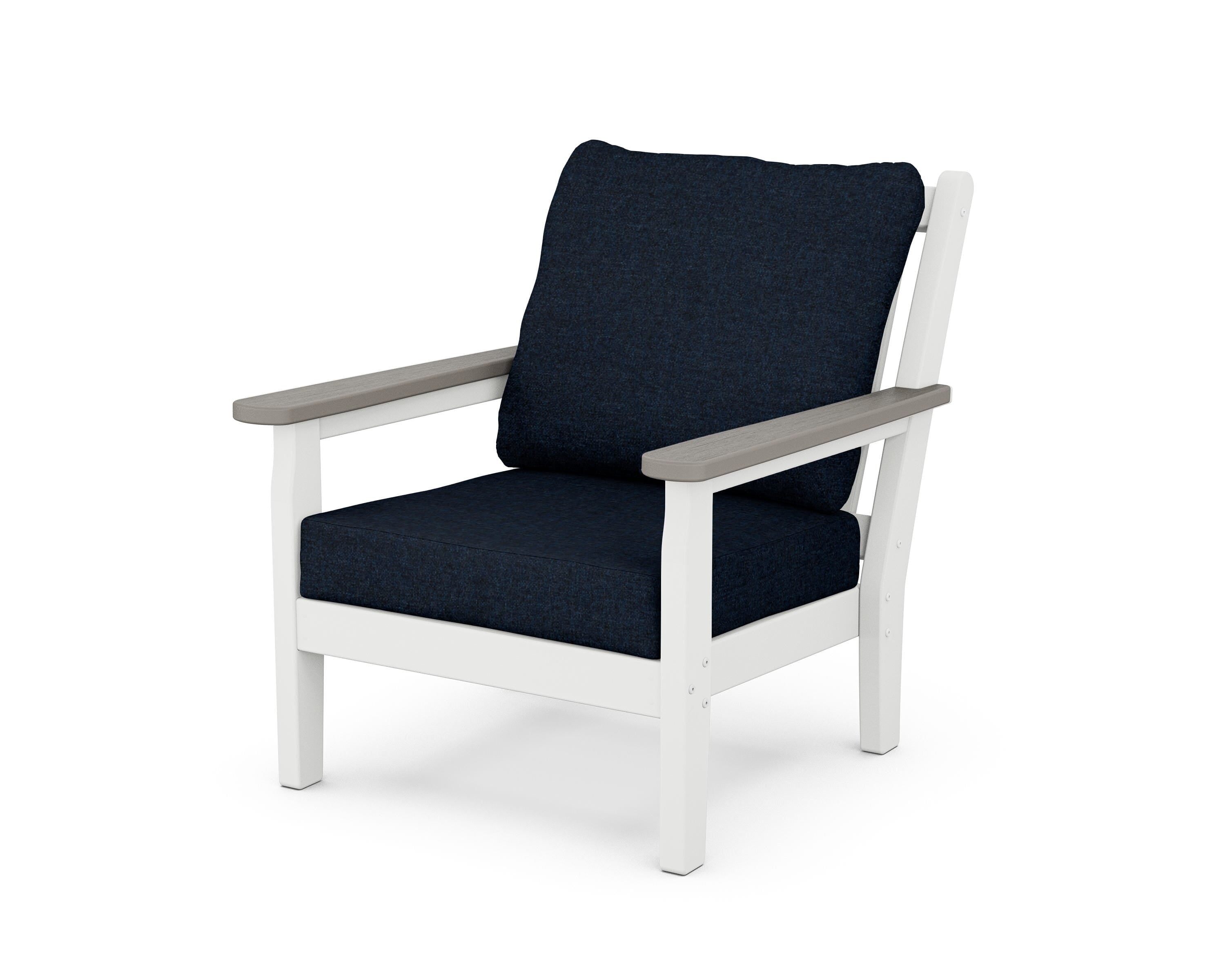 POLYWOOD® Chippendale Deep Seating Chair in White / Driftwood / Marine Indigo