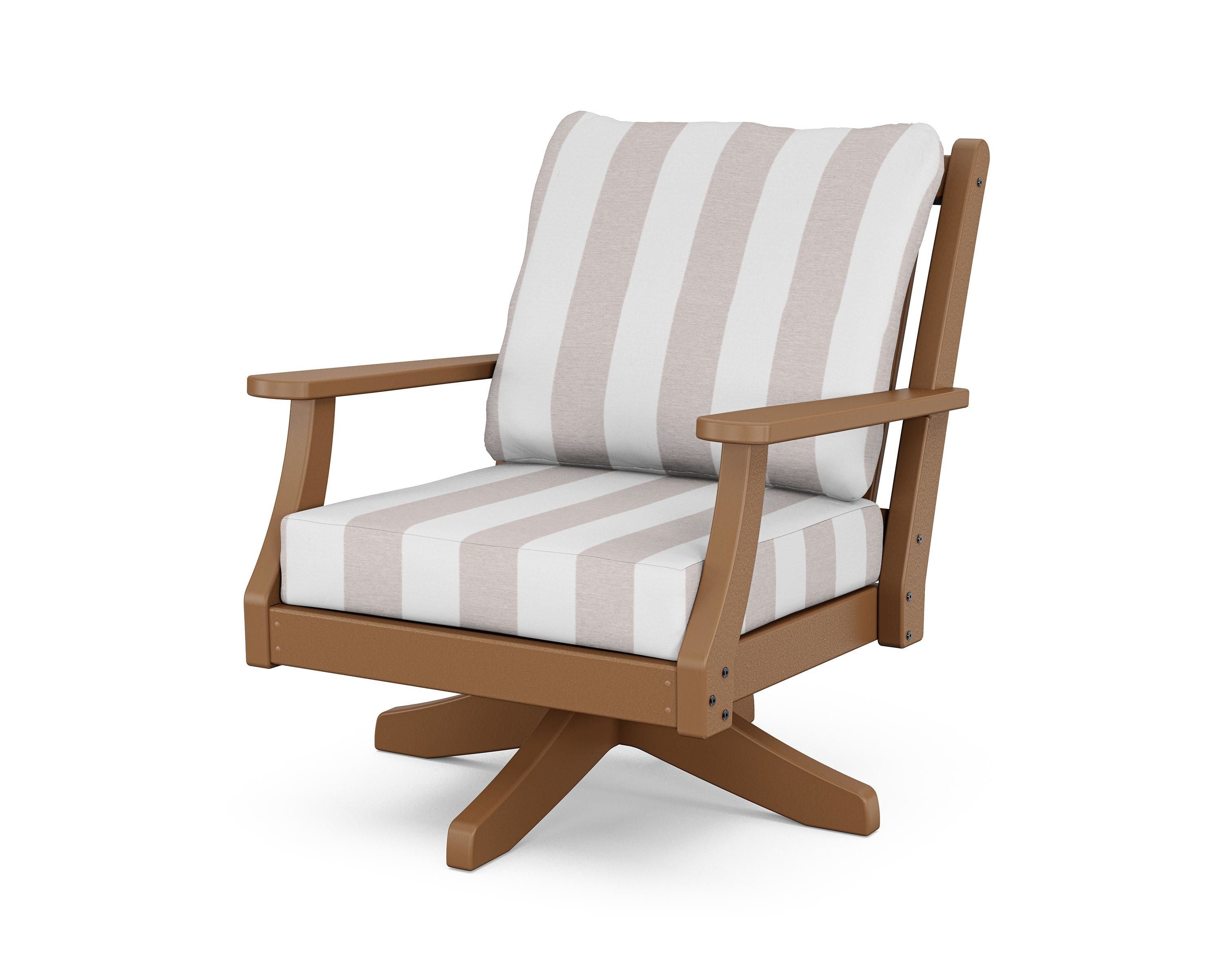 Country Living Wovendale Deep Seating Swivel Chair in Teak / Cabana Stripe Dune Burlap