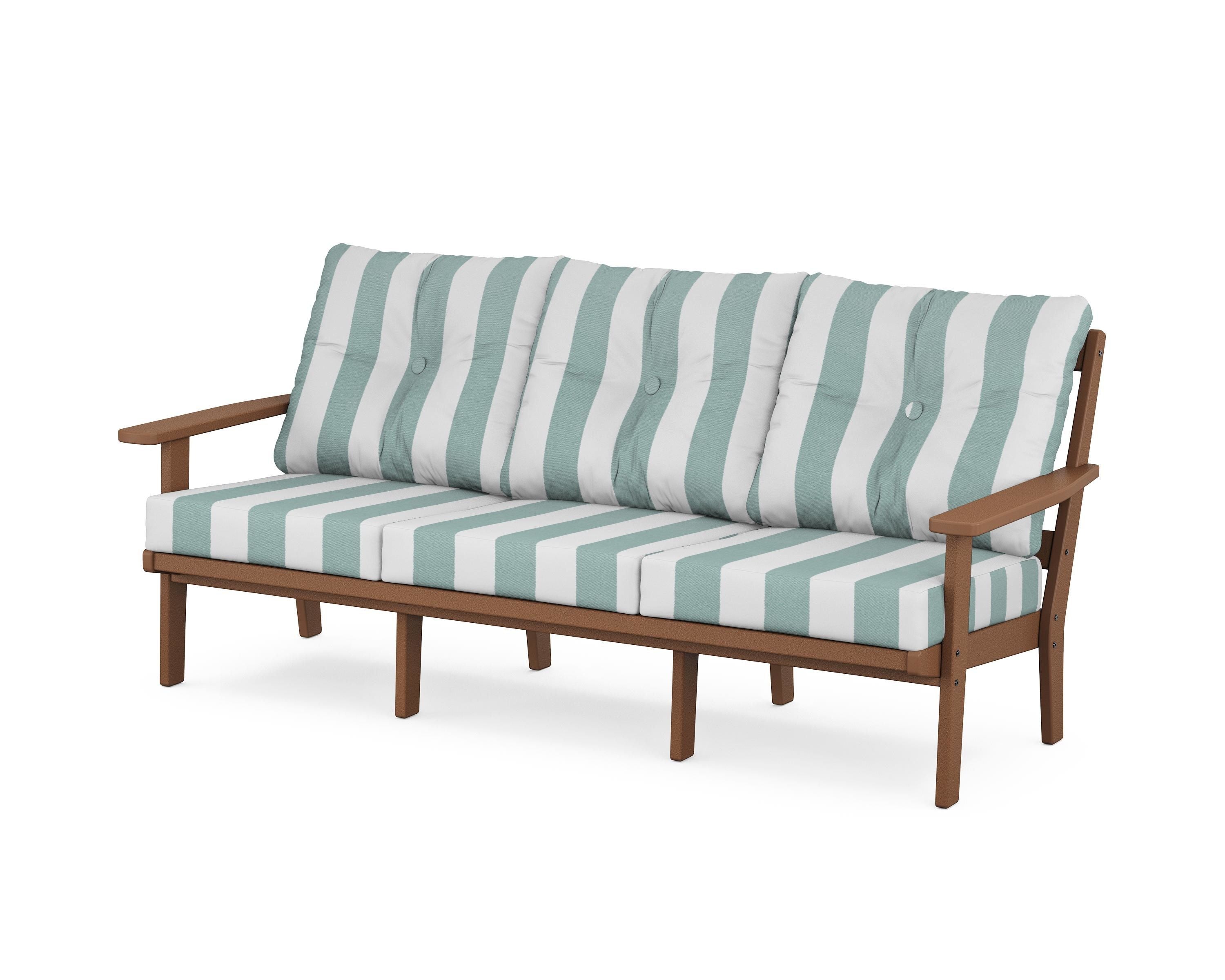 POLYWOOD® Prairie Deep Seating Sofa in Teak / Cabana Stripe Glacier Spa