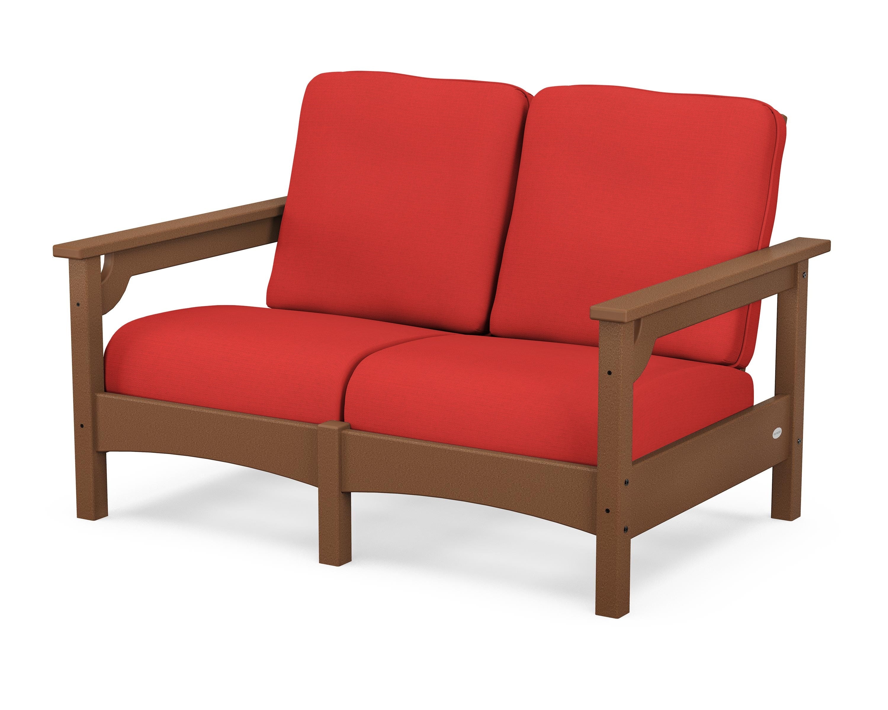 POLYWOOD® Club Loveseat in Teak / Crimson Linen
