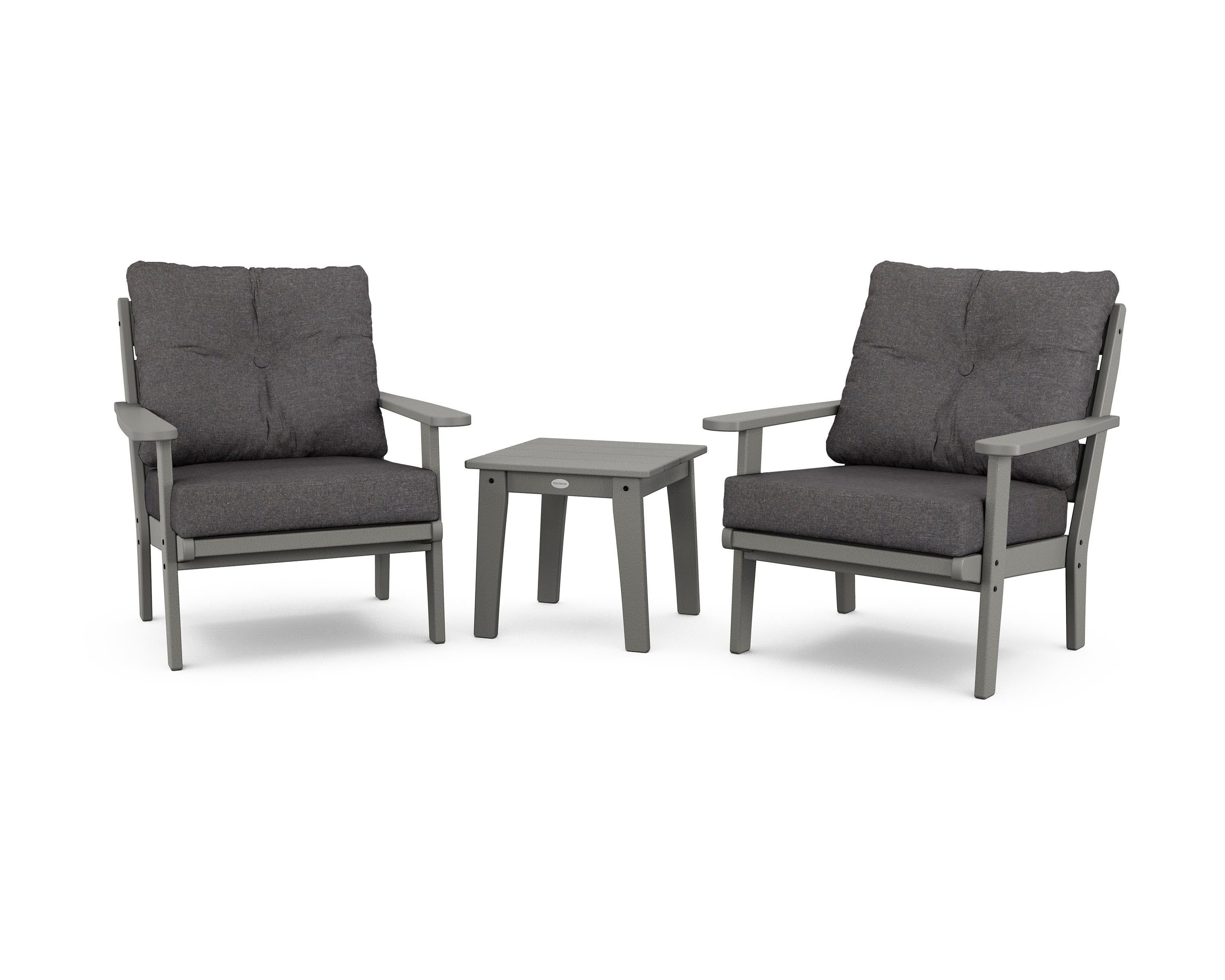 POLYWOOD® Lakeside 3-Piece Deep Seating Chair Set in Slate Grey / Ash Charcoal