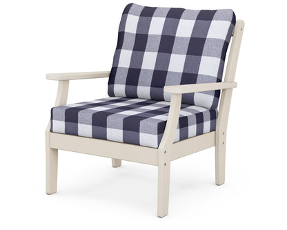 POLYWOOD® Braxton Deep Seating Chair in Sand / Buffalo Plaid Navy