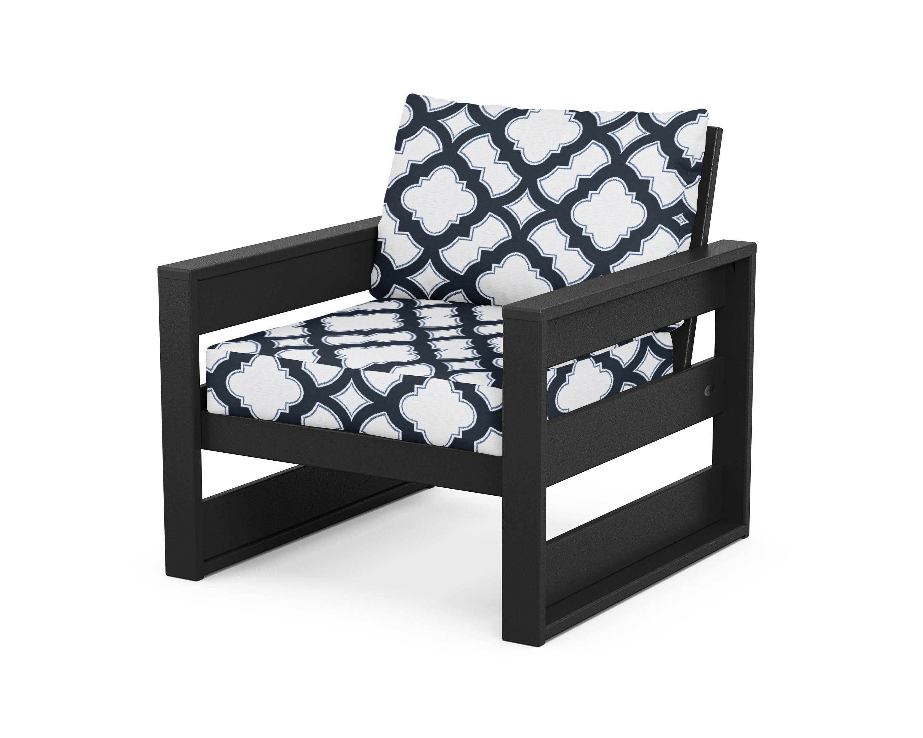 POLYWOOD® Westport Club Chair in Black / Trellis Marine Indigo
