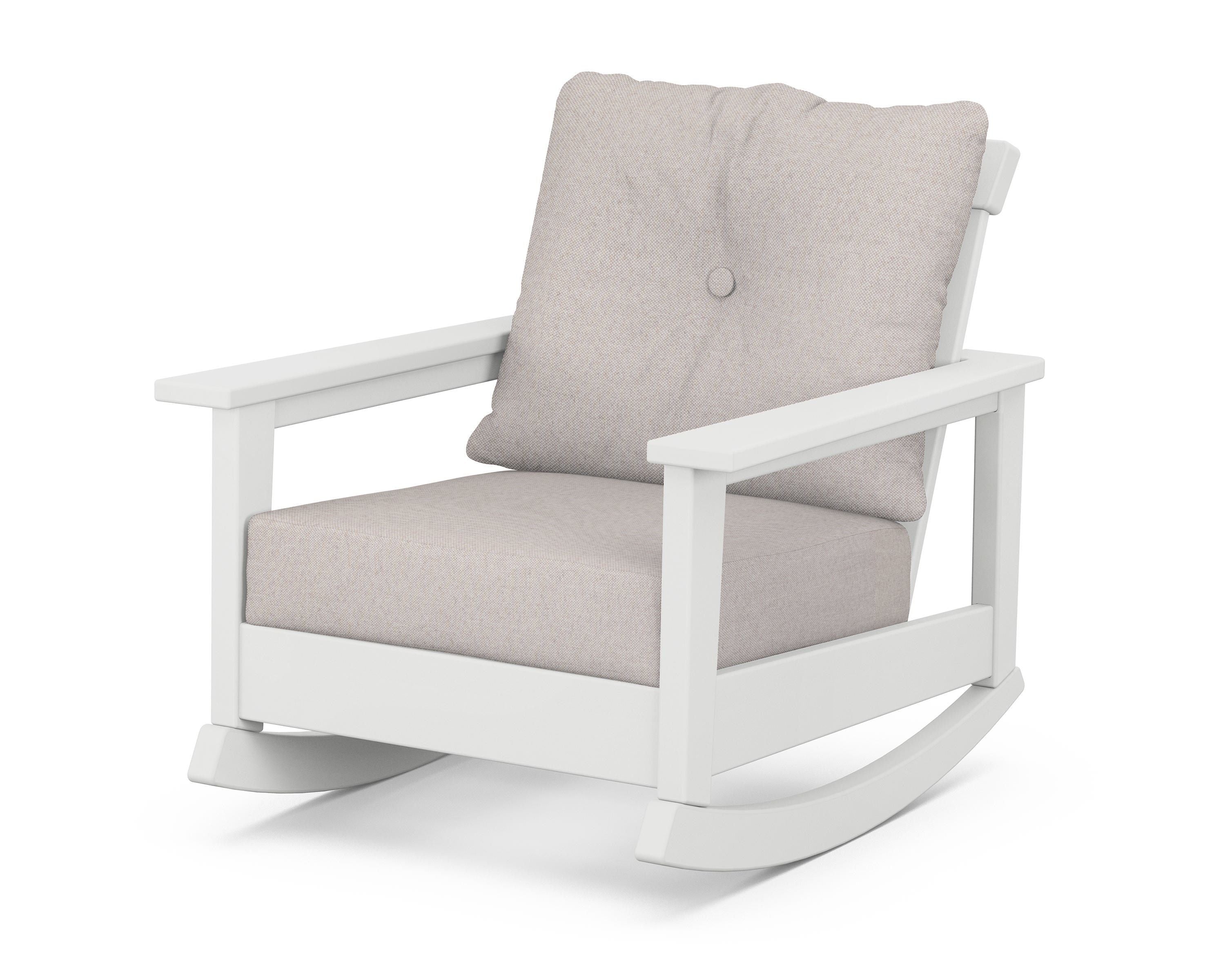 POLYWOOD® Prescott Deep Seating Rocking Chair in White / Dune Burlap