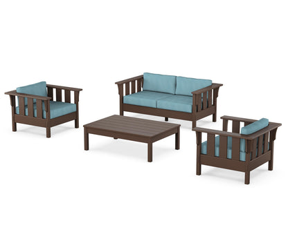 Martha Stewart by POLYWOOD® Acadia 4-Piece Deep Seating Set with Loveseat in Mahogany / Lattice Sky Blue