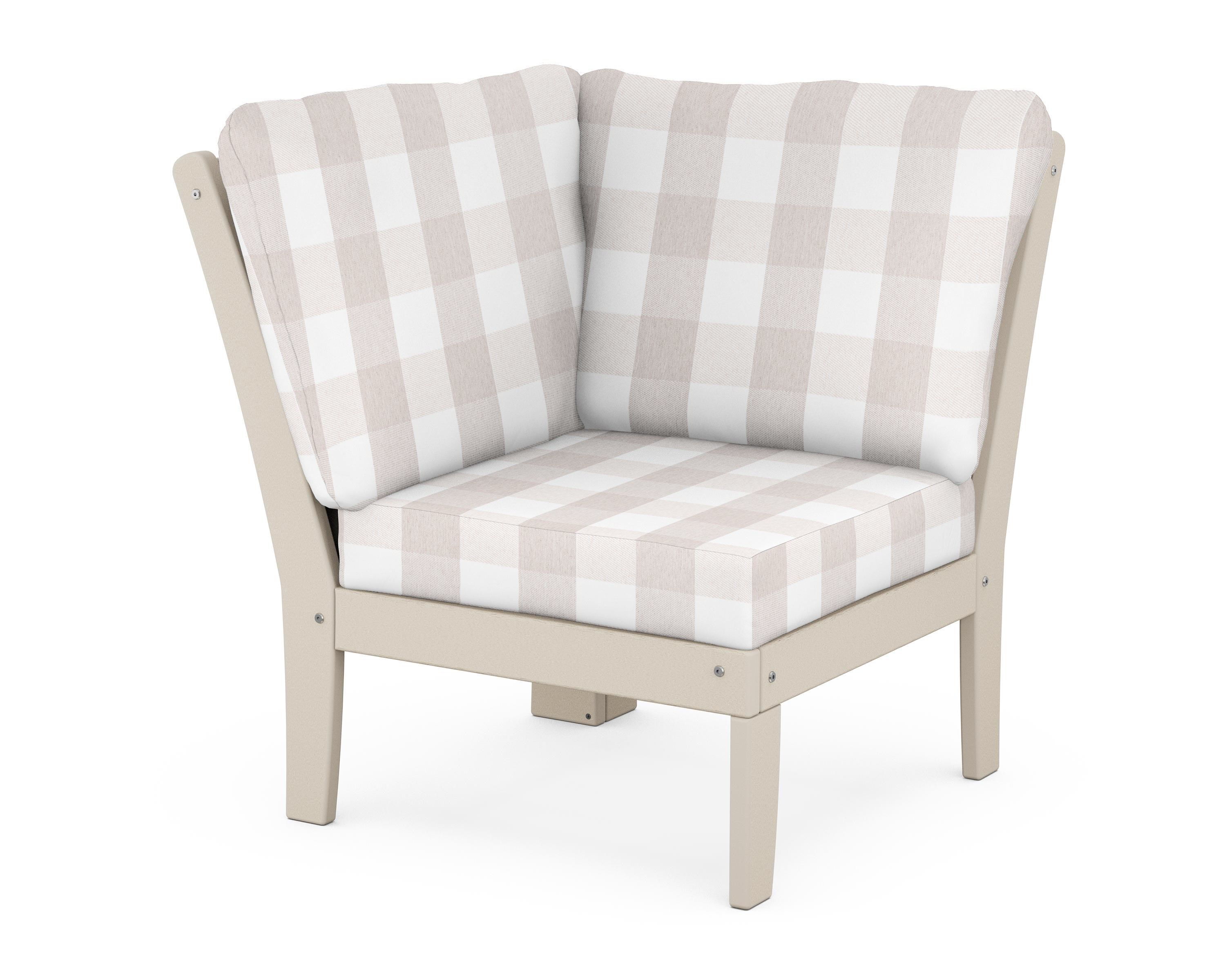 POLYWOOD® Braxton Modular Corner Chair in Sand / Buffalo Plaid Dune Burlap