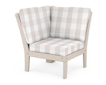 POLYWOOD® Braxton Modular Corner Chair in Sand / Buffalo Plaid Dune Burlap