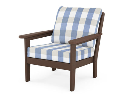 Country Living Cottage Deep Seating Chair in Mahogany / Buffalo Plaid Sky Blue