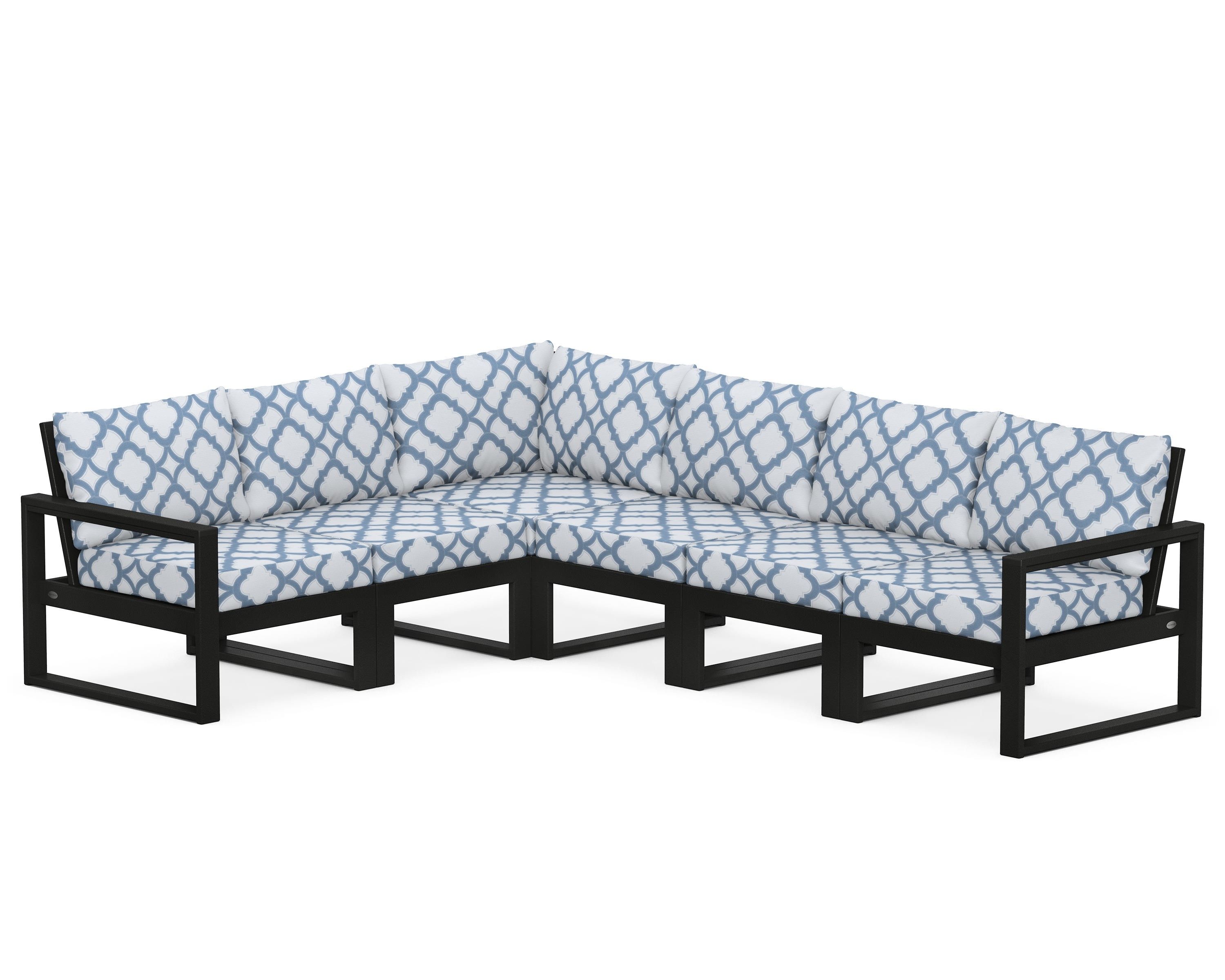 POLYWOOD® EDGE 6-Piece Modular Deep Seating Set in Black / Trellis Sky Blue