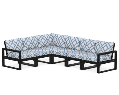 POLYWOOD® EDGE 6-Piece Modular Deep Seating Set in Black / Trellis Sky Blue