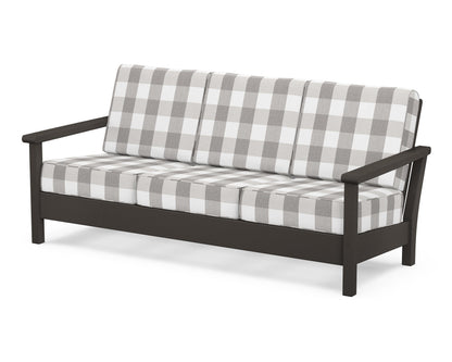 POLYWOOD® Harbour Deep Seating Sofa in Vintage Coffee / Buffalo Plaid Grey Mist