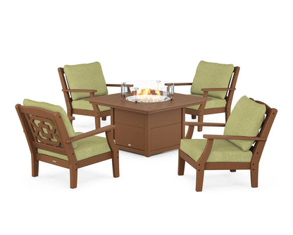 Chinoiserie 5-Piece Deep Seating Set with Fire Pit Table
