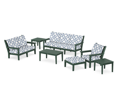 POLYWOOD® Chippendale 7-Piece Deep Seating Set in Green / Trellis Sky Blue